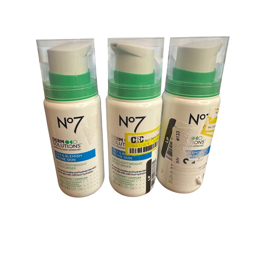 Lot of 3 No7 Derm Solutions Daily Lightweight Moisturizer Oily Blemish Skin 3oz